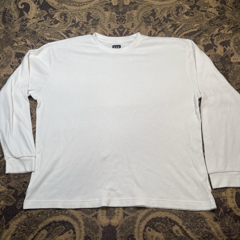 Vtg Y2K Gap Mens Waffle Knit White Thermal Long Sleeve Mens Size Large